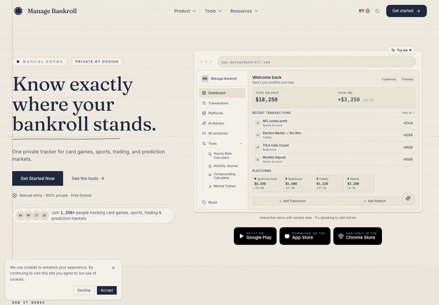 Manage Bankroll public website preview
